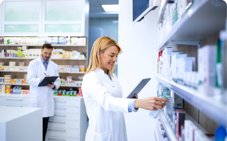 Medical professionals working in a pharmacy