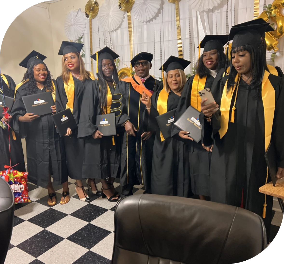 Graduation ceremony with happy students